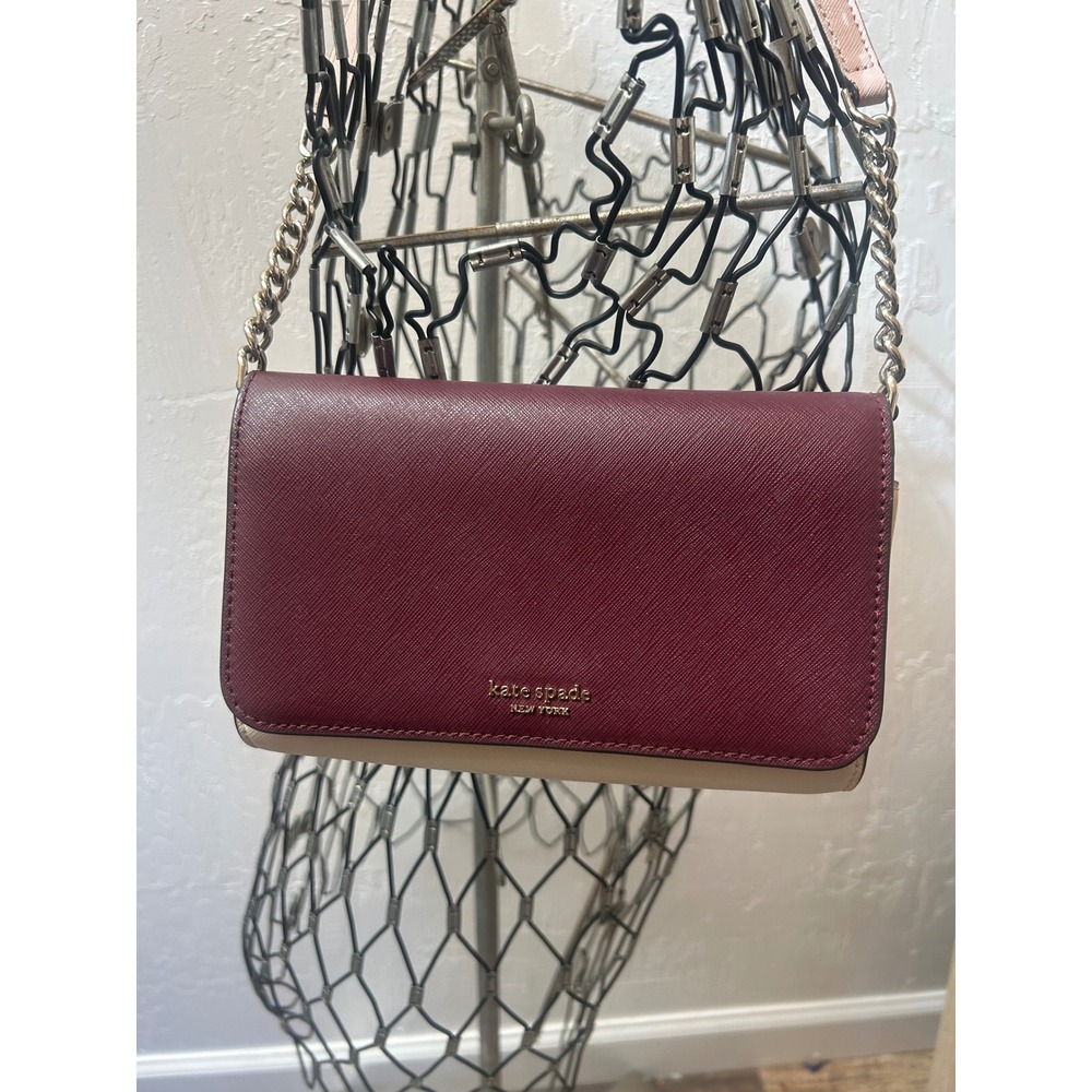Kate Spade New York Saffiano Leather‎ Colorblock Crossbody Bag Burgundy Pink